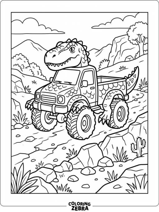 Dinosaur Monster Truck On Rocks