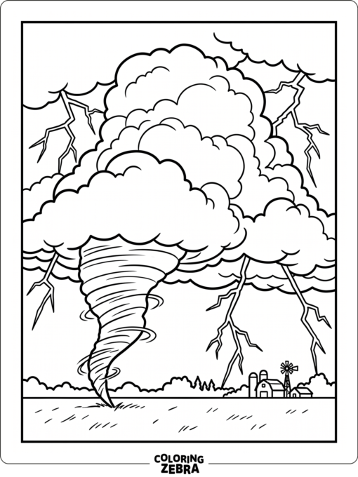A tornado under dark thunderstorm clouds