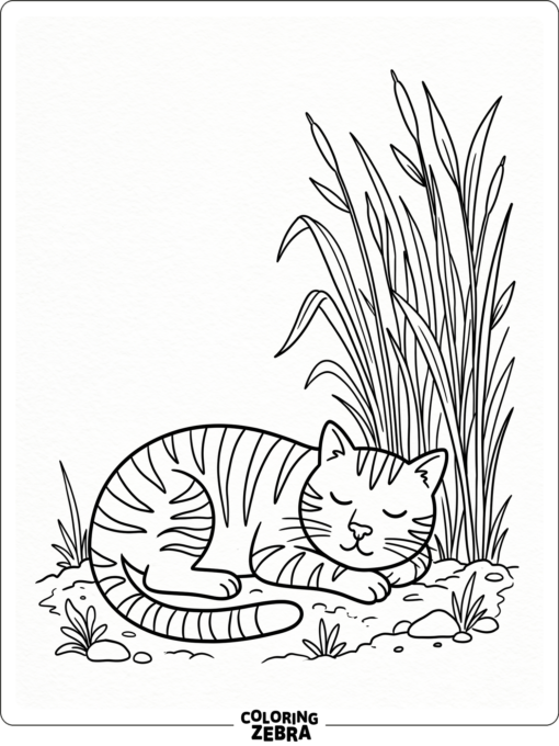 A tiger resting beside tall grass