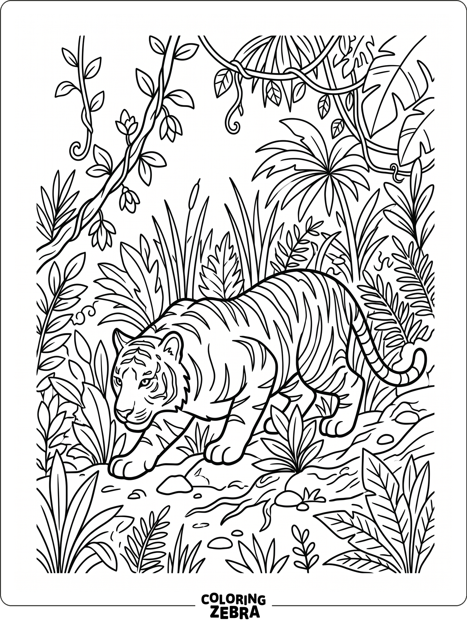 A simple jungle scene with thick leaves and a little waterfall