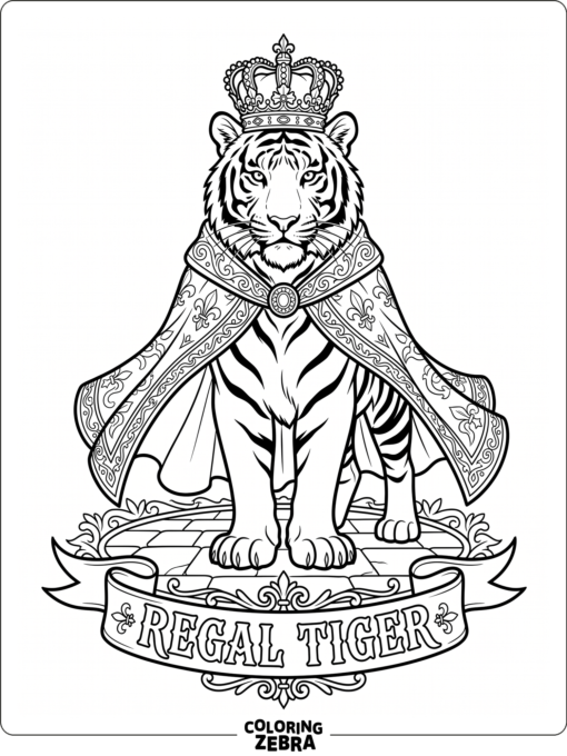 A crowned tiger with a royal cape