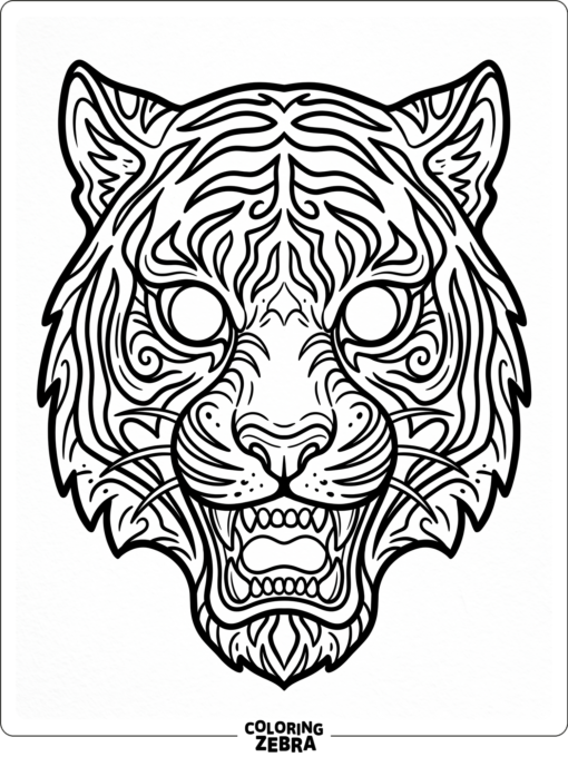 A tiger mask with stripe patterns and eye holes