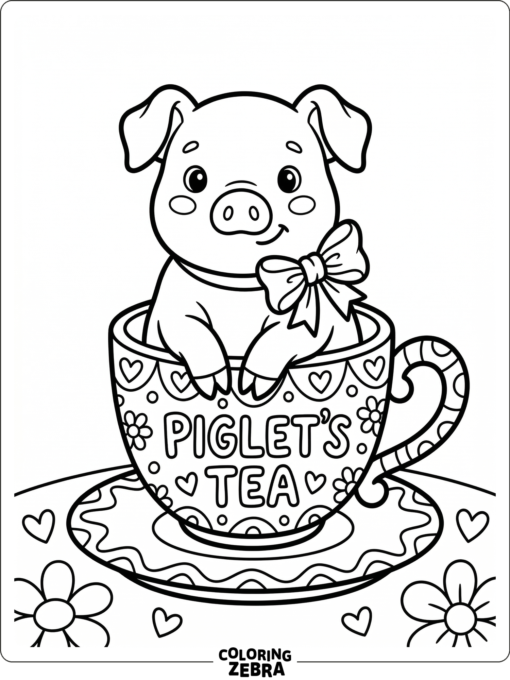 A tiny piglet sitting in a teacup