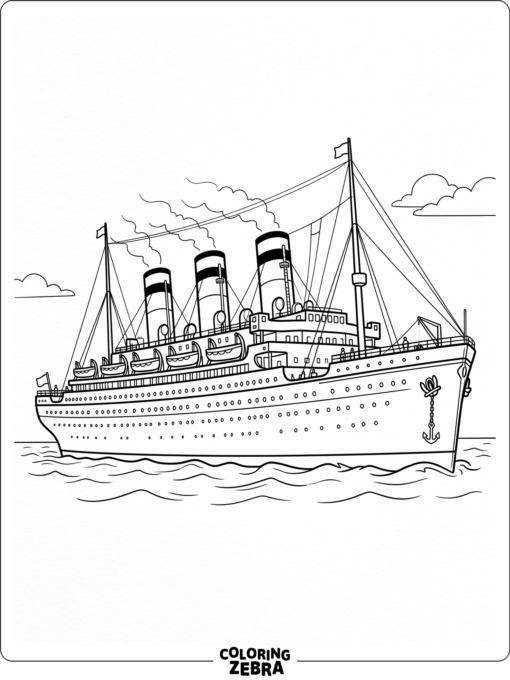 A vintage passenger ship shown from the side