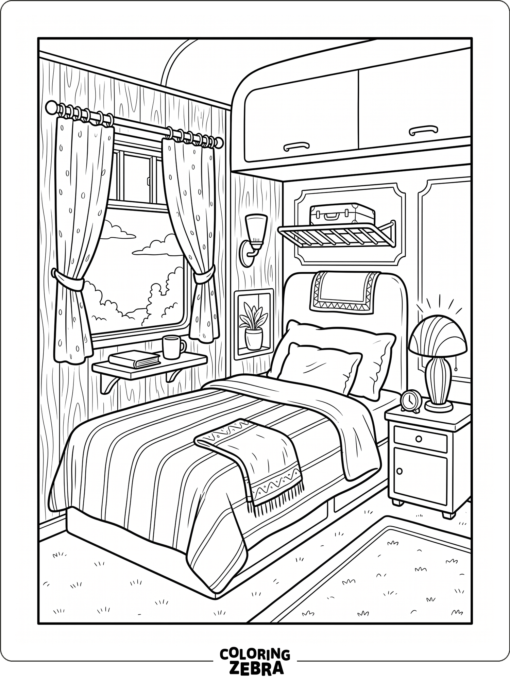 A cozy first cabin with a bed and lamp