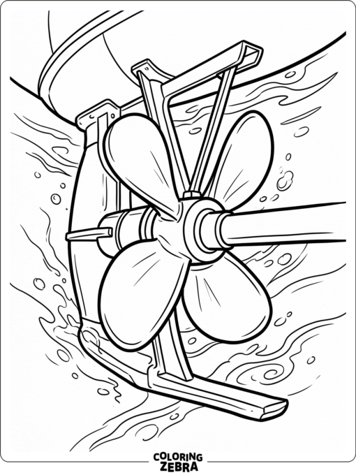 A large ship propeller shown with simple support struts