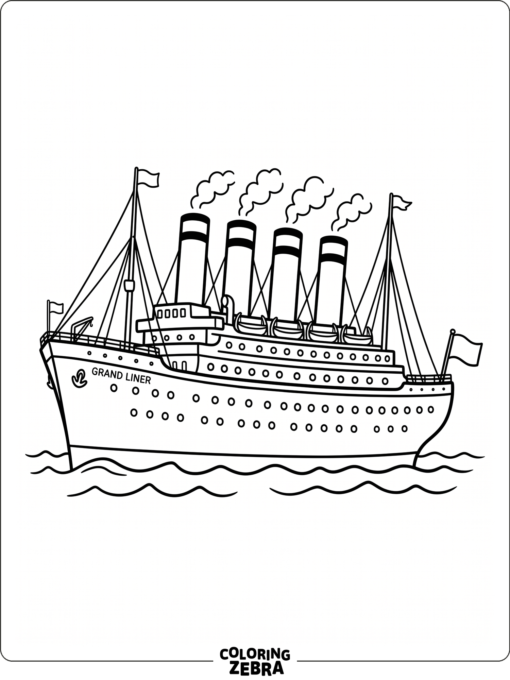 A grand passenger ship with portholes and four funnels