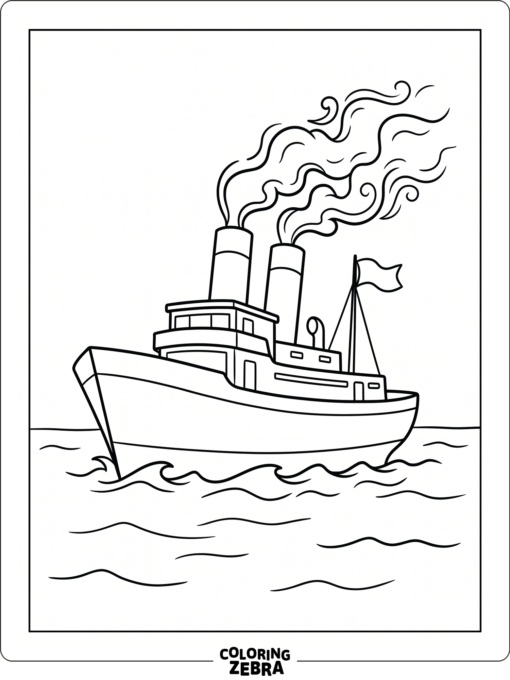 A classic steamship with tall funnels and smoke above the waves