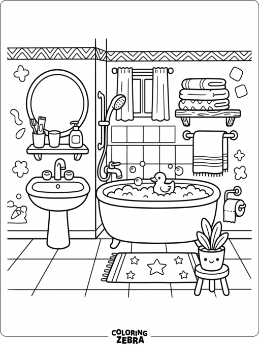 Toca Boca bathroom with sink, mirror, tub, and towels