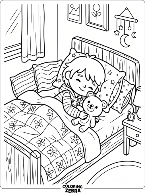 Toca Boca child sitting on a cozy bed