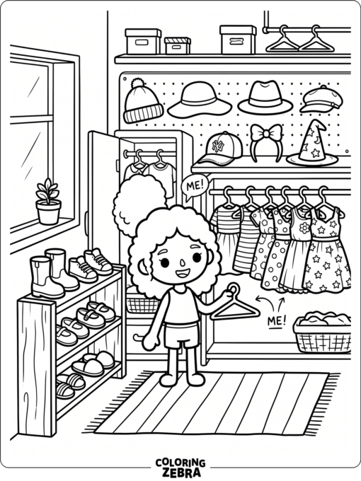 Toca Boca character choosing hats, shoes, and dresses