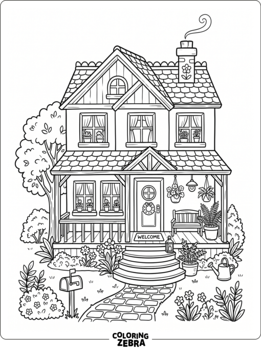 Toca Boca house exterior with porch, windows, and front steps