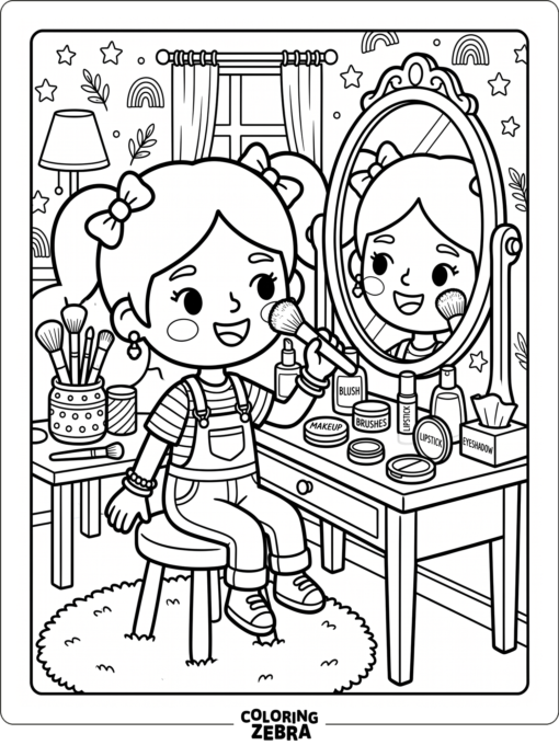 Toca Boca character at a makeup vanity
