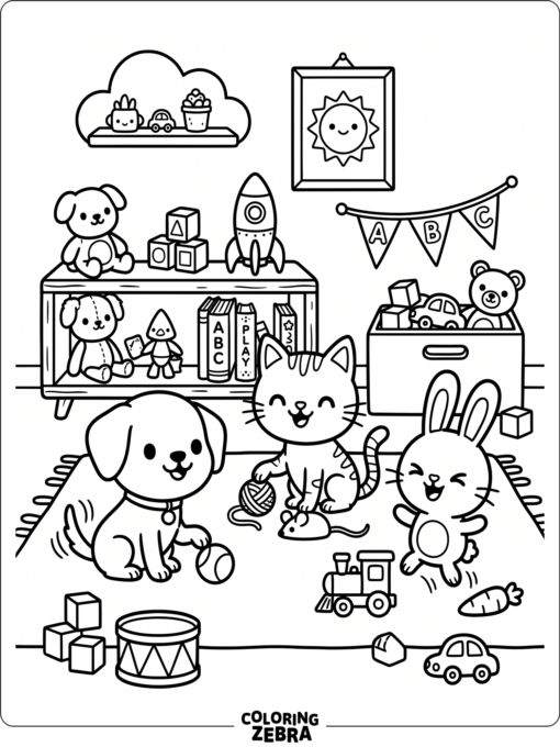 Toca Boca pets with a dog, cat, and bunny