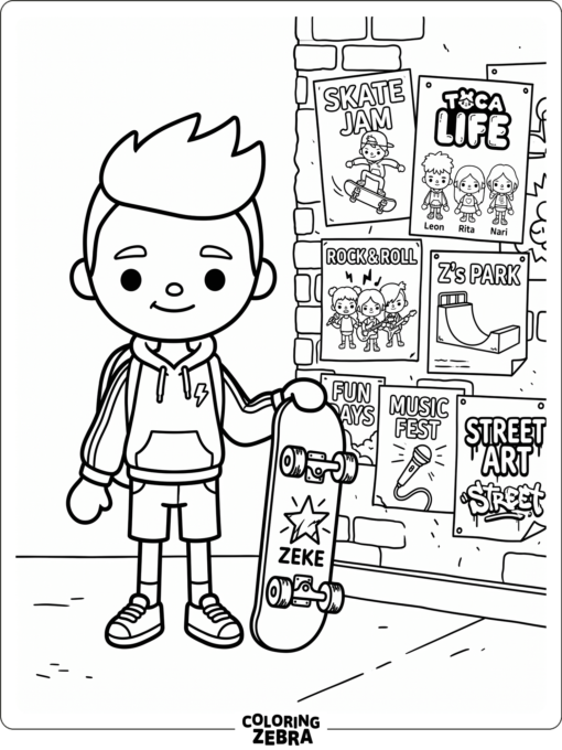 Toca Boca Zeke with a skateboard