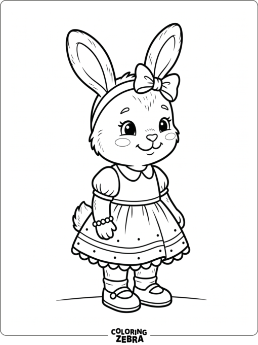 A girl bunny wearing a dress and bow headband