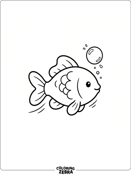 A tiny fish with rounded fins and one bubble