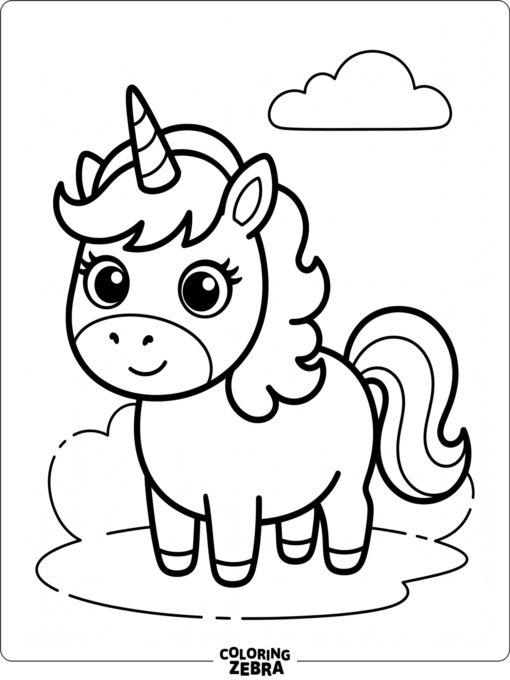 A baby unicorn with big eyes and a round body