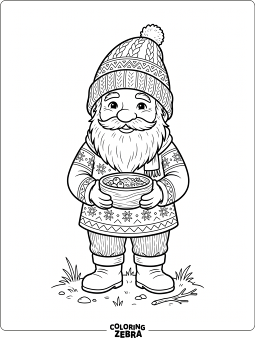A simple tomte with a long beard and cozy hat for easy coloring