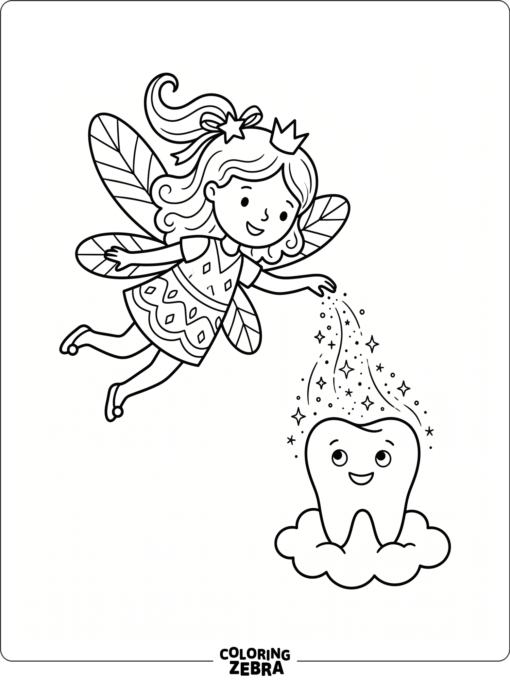 A fairy sprinkling dust over a tooth