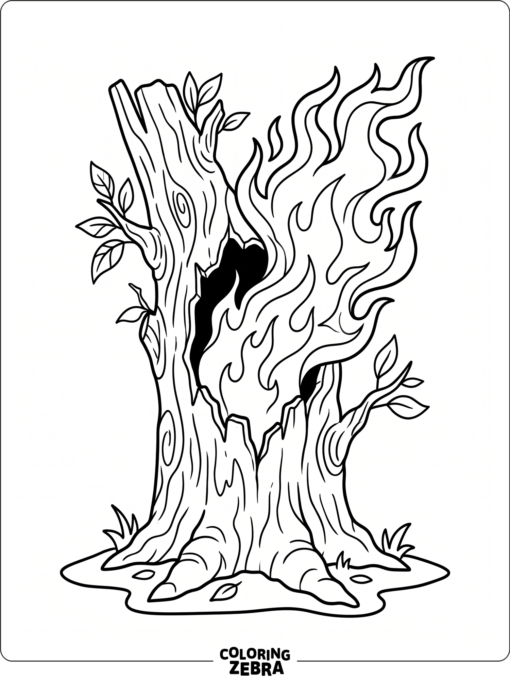 Torchwood trunk glows with flames in the center