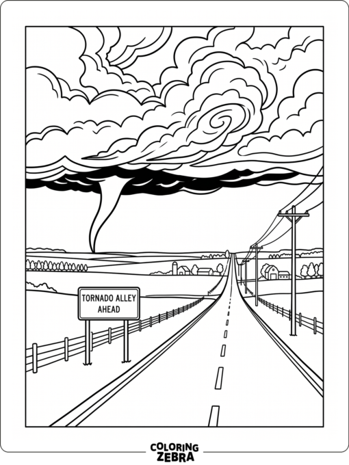A stormy road sign with a distant tornado