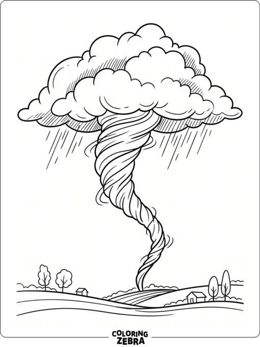 A long funnel cloud reaching toward the ground