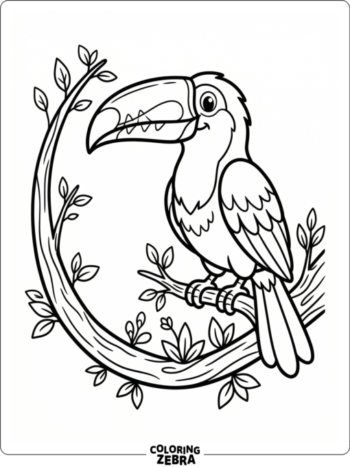 A toucan perched on a curved branch