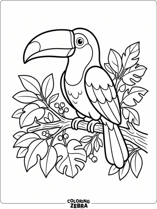 A toucan perched on a branch with a curved beak