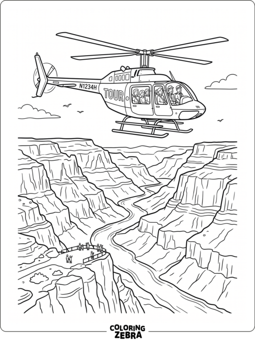 Tour helicopter over a scenic canyon