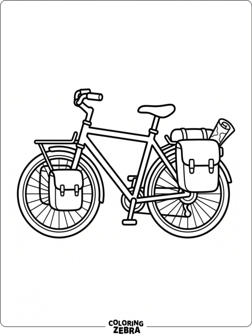A touring bicycle with side bags and a map