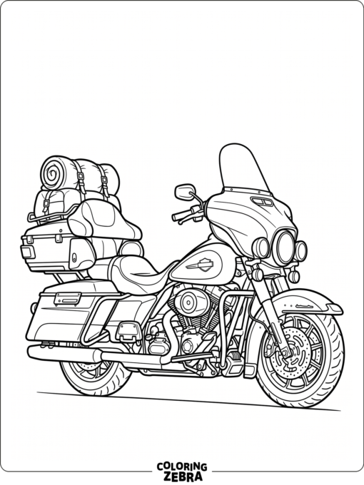 A touring motorcycle with saddlebags and a windshield