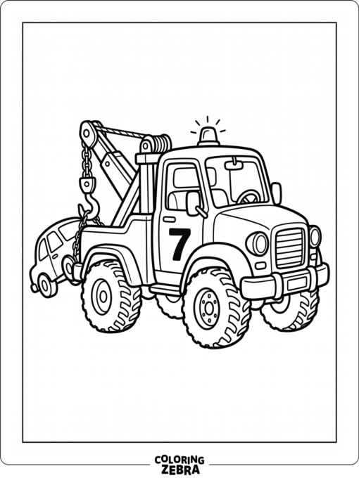 A tow truck with numbered sections for coloring