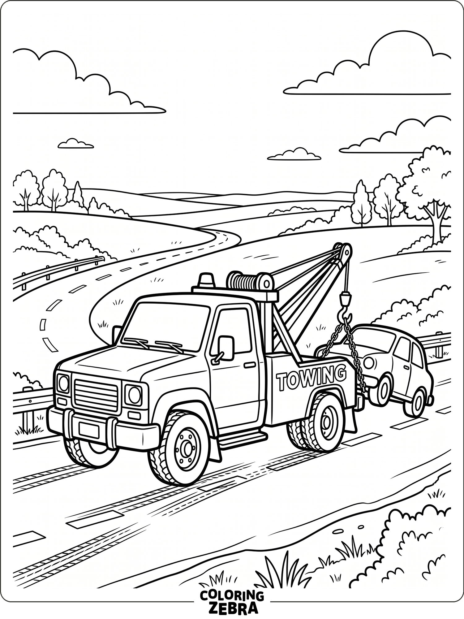 A simple tow truck with clear shapes and large open spaces