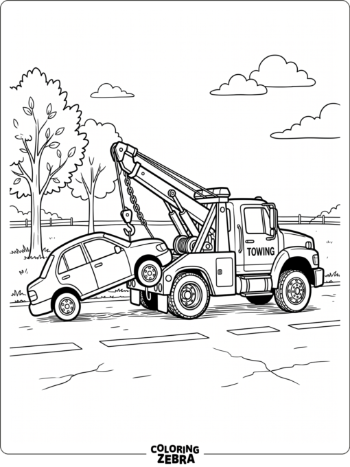A tow truck lifting a car by the front wheels