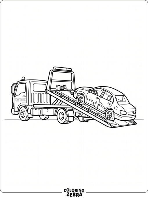 A tow truck loading a broken car onto a ramp