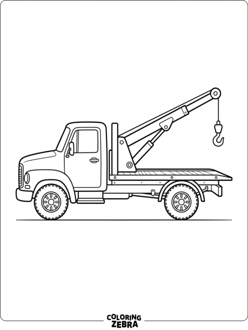 A tow truck shown from the side with a hook arm