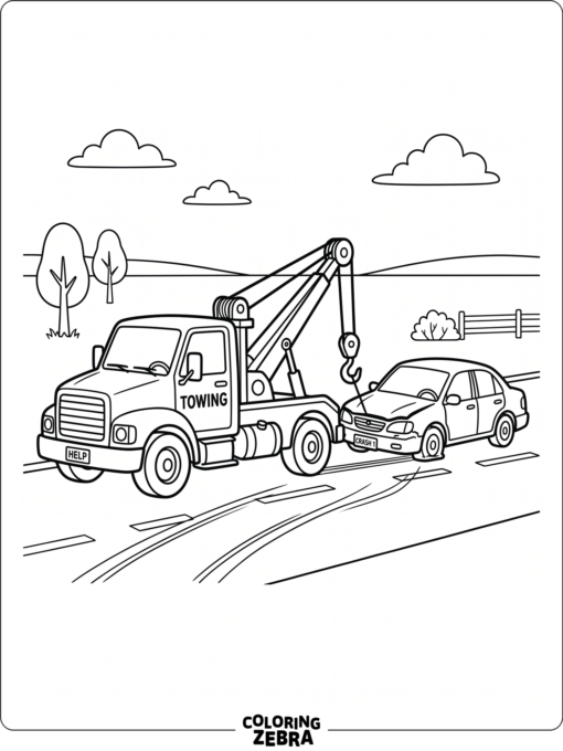A tow truck with a hook lowering toward a car