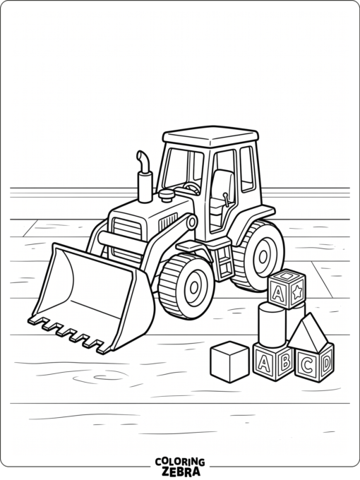 Toy bulldozer next to building blocks