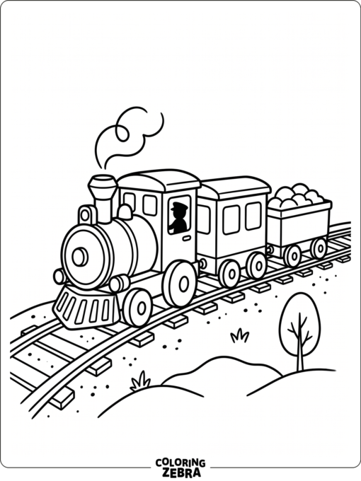 A toy train with two cars on tracks