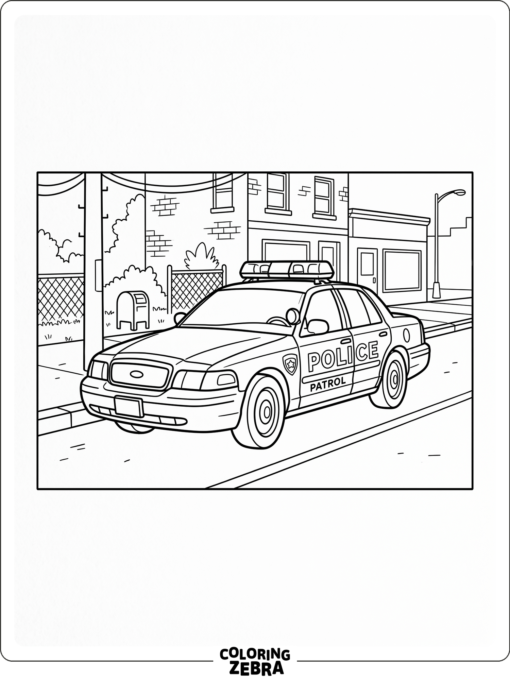 A police car parked on a city street