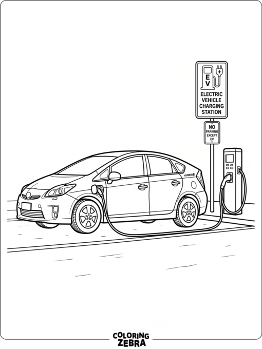 A Toyota Prius hatchback parked near a charging sign
