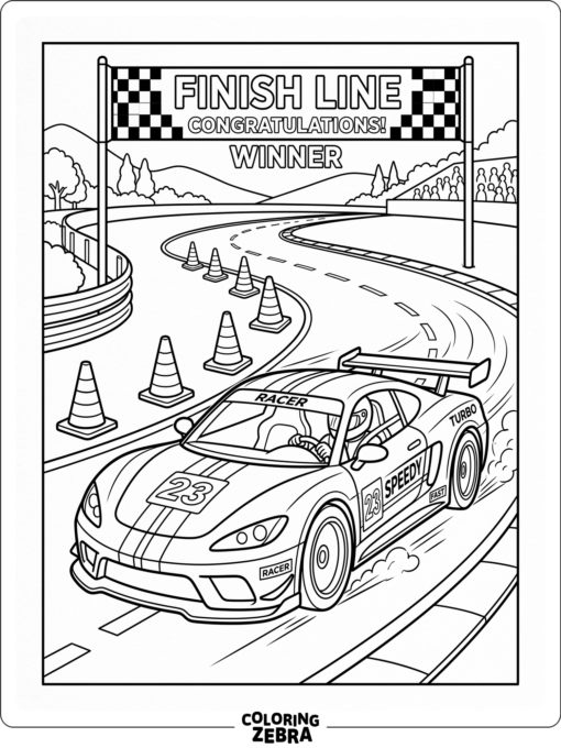 A race car on a track with cones