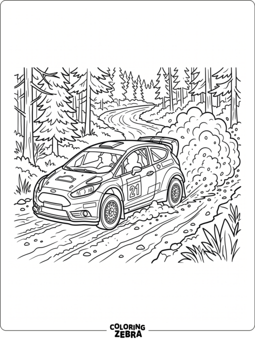 A rally car driving on a dirt road
