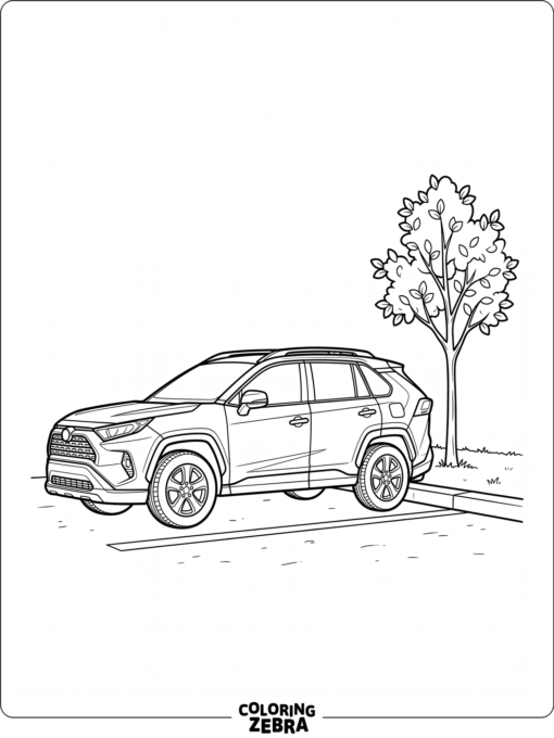 A Toyota RAV4 SUV parked beside a small tree