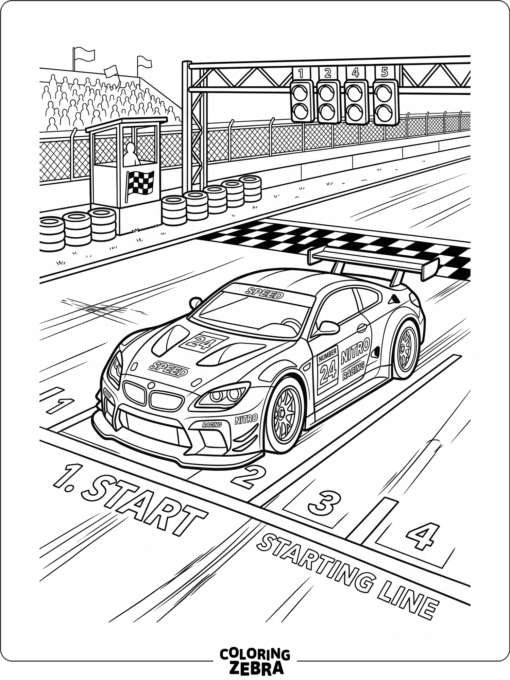 A low race car with a rear spoiler