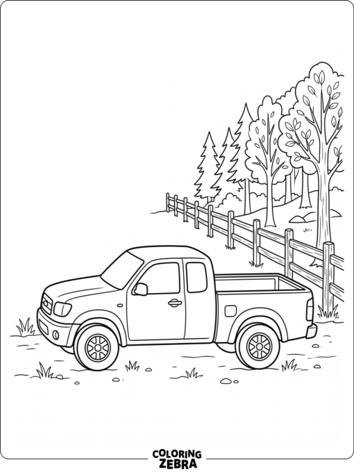 A Toyota Tacoma pickup truck parked beside a fence