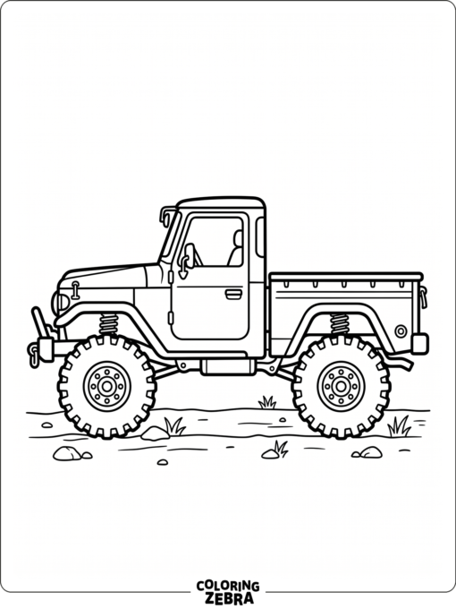 A Toyota pickup truck with large tires and an open bed