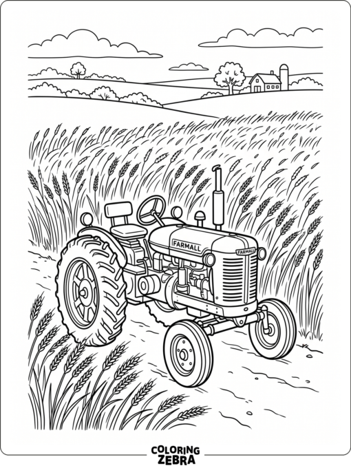 A tractor sitting in a wheat field