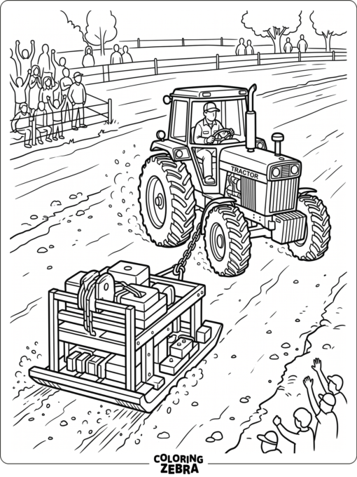 A tractor pulling a heavy sled on a track
